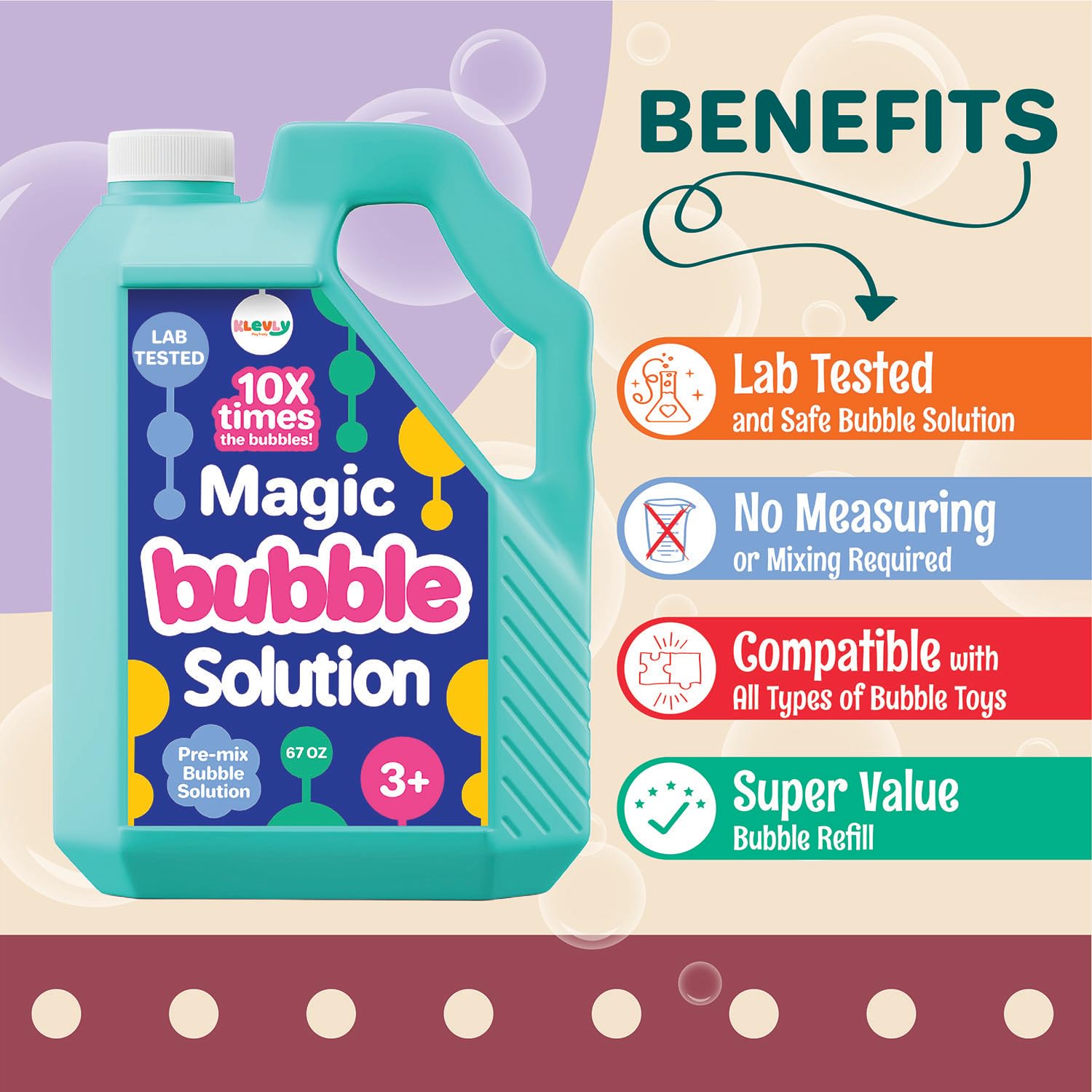 Klevly 33 OZ Iridescent Bubble Solution Refill – Pre-Mixed, Non-Toxic, Works with All Bubble Toys