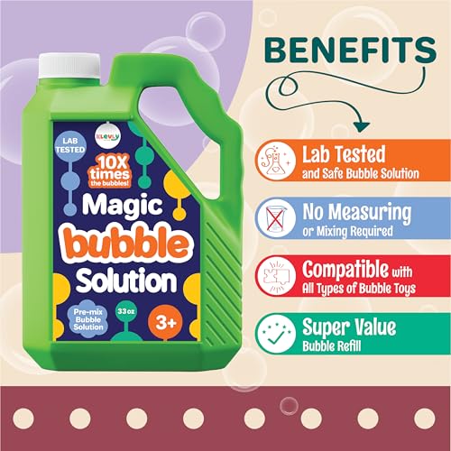 Klevly Iridescent Bubble Solution Refill – 33 oz, Non-Toxic, Pre-Mixed