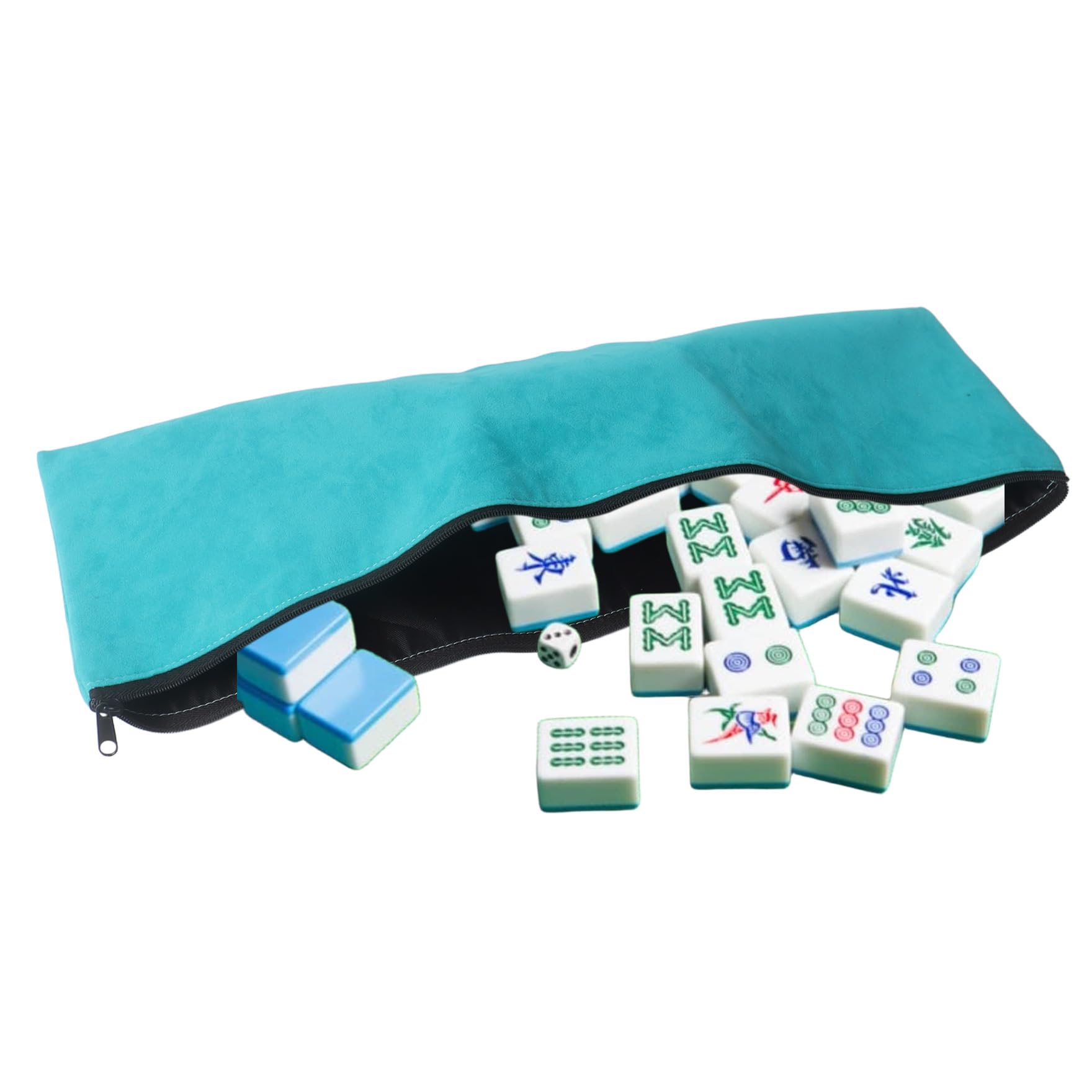 Klmnop Blue Velvet American Mahjong Tiles Bag with 3 Dice – Storage & Travel Case (Mahjong Not Included)