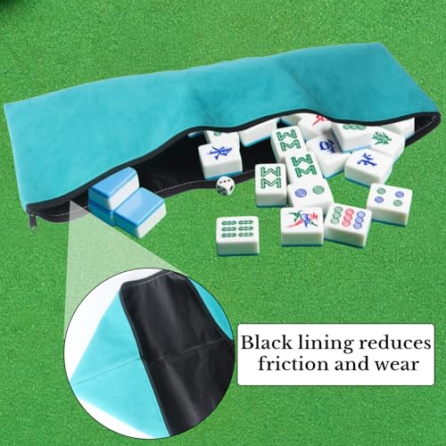 Klmnop Blue Velvet American Mahjong Tiles Bag with 3 Dice – Storage & Travel Case (Mahjong Not Included)