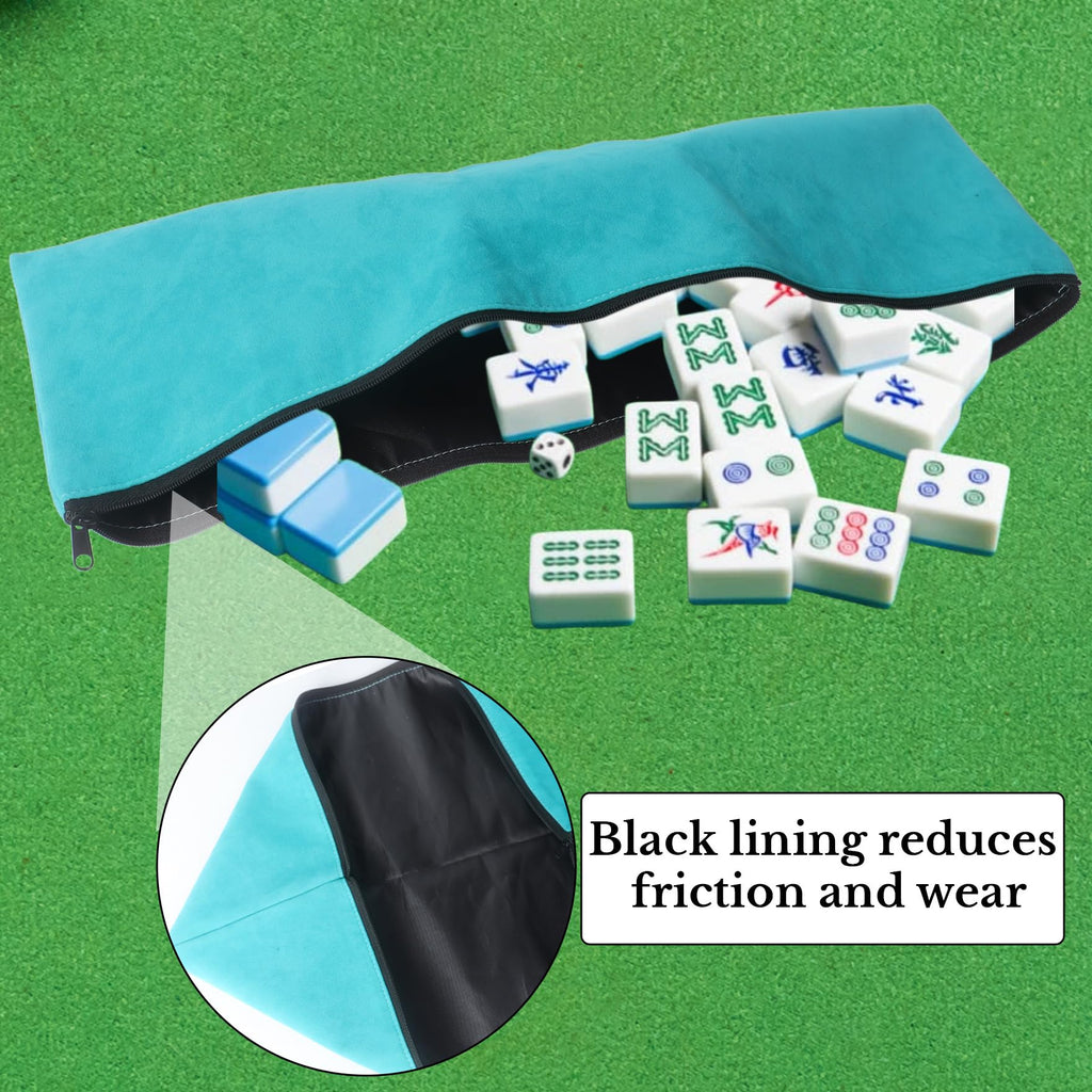 Klmnop Blue Velvet American Mahjong Tiles Bag with 3 Dice – Storage & Travel Case (Mahjong Not Included)