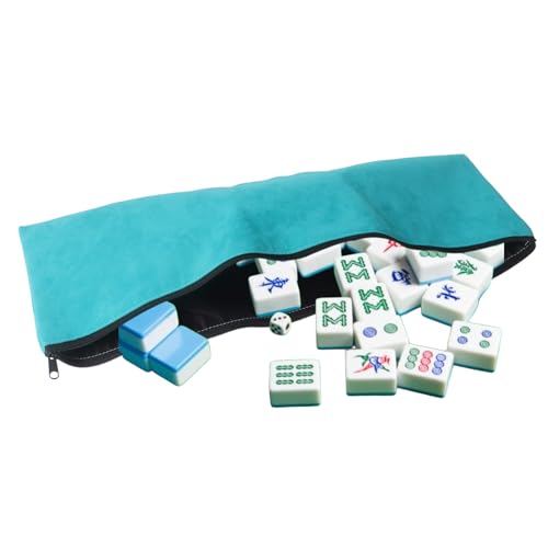 Klmnop Blue Velvet American Mahjong Tiles Bag with 3 Dice – Storage & Travel Case (Mahjong Not Included)