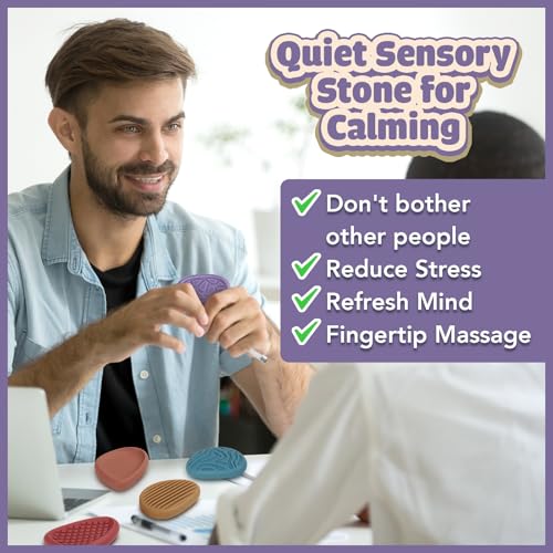 KLT 8-Pack Sensory Worry Stones – Quiet Fidget Toys for Stress Relief & Focus, Silicone Texture Stones for Adults and Kids
