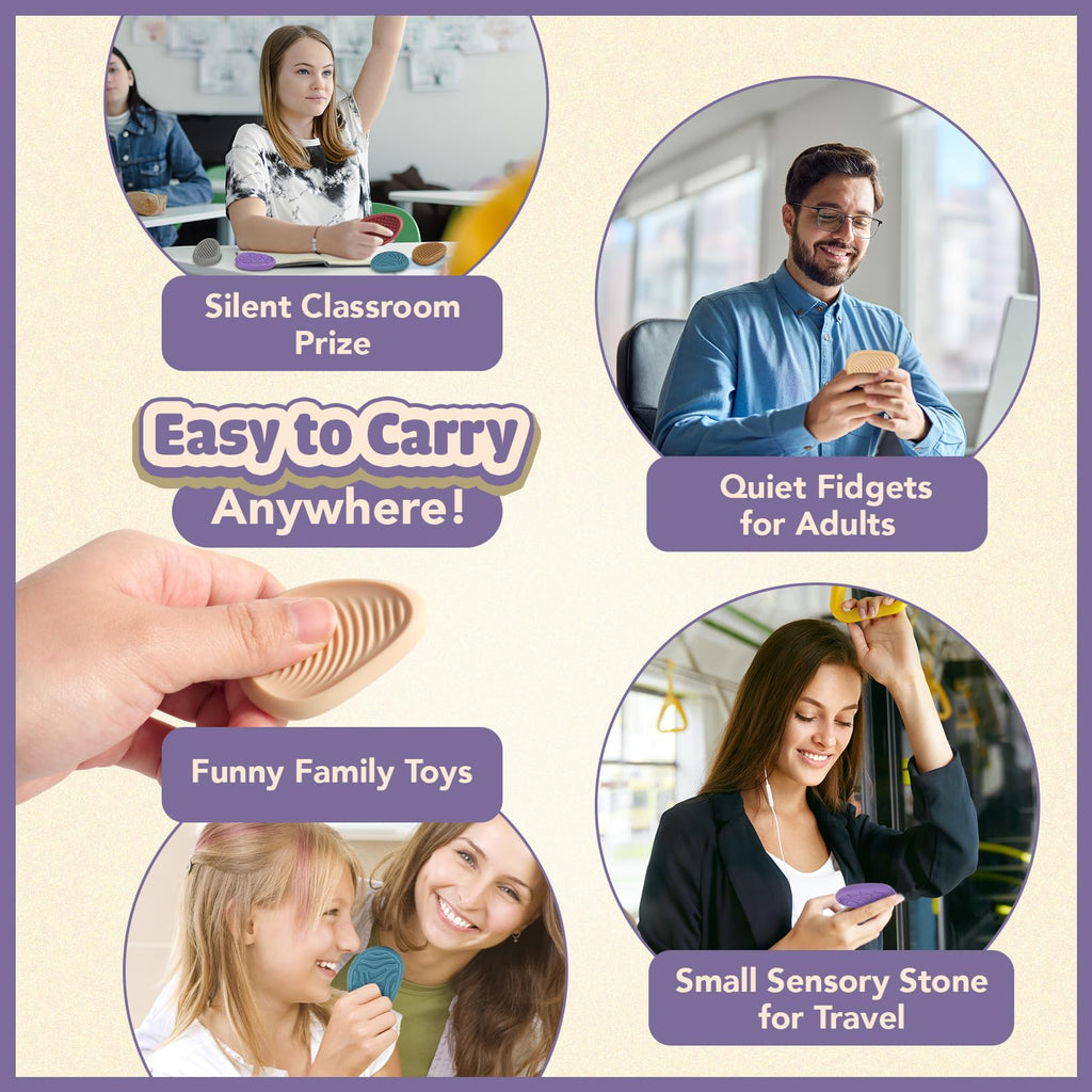KLT 8-Pack Sensory Worry Stones – Quiet Fidget Toys for Stress Relief & Focus, Silicone Texture Stones for Adults and Kids