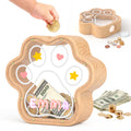 KMC Wooden Cat Paw Piggy Bank – 5-Inch Savings Tracker with Stickers for Toddlers