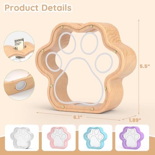 KMC Wooden Cat Paw Piggy Bank – 5-Inch Savings Tracker with Stickers for Toddlers