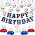 KMCCUMBER Baseball Birthday Party Decorations - Blue White Banner, Swirls & Table Decorations