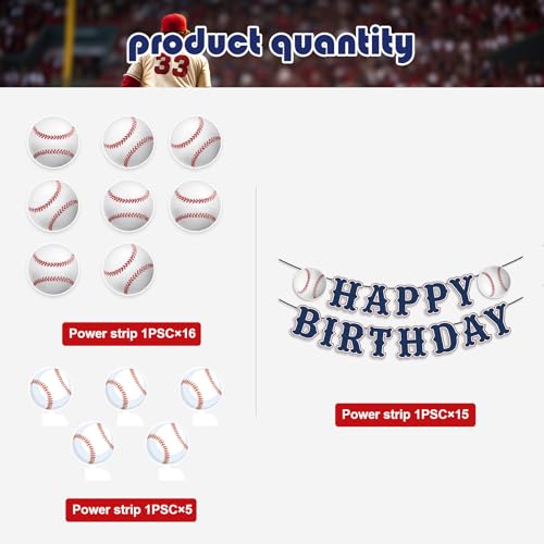 KMCCUMBER Baseball Birthday Party Decorations - Blue White Banner, Swirls & Table Decorations