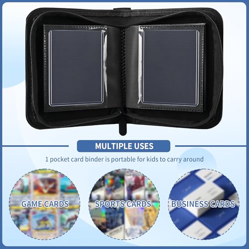 KMOPUYV 1-Pocket Toploader Binder – 40-Pocket Mini Trading Card Album for 3x4 Rigid Toploaders (Black)