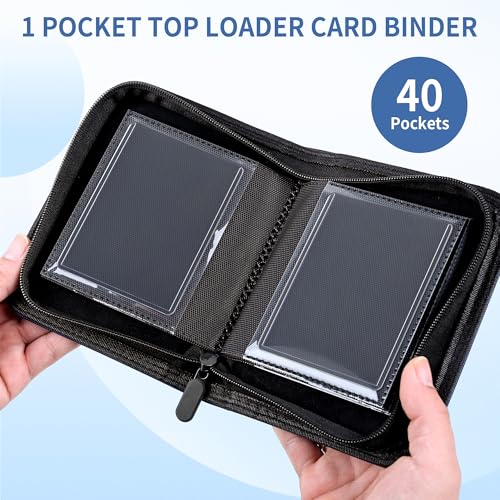 KMOPUYV 1-Pocket Toploader Binder – 40-Pocket Mini Trading Card Album for 3x4 Rigid Toploaders (Black)