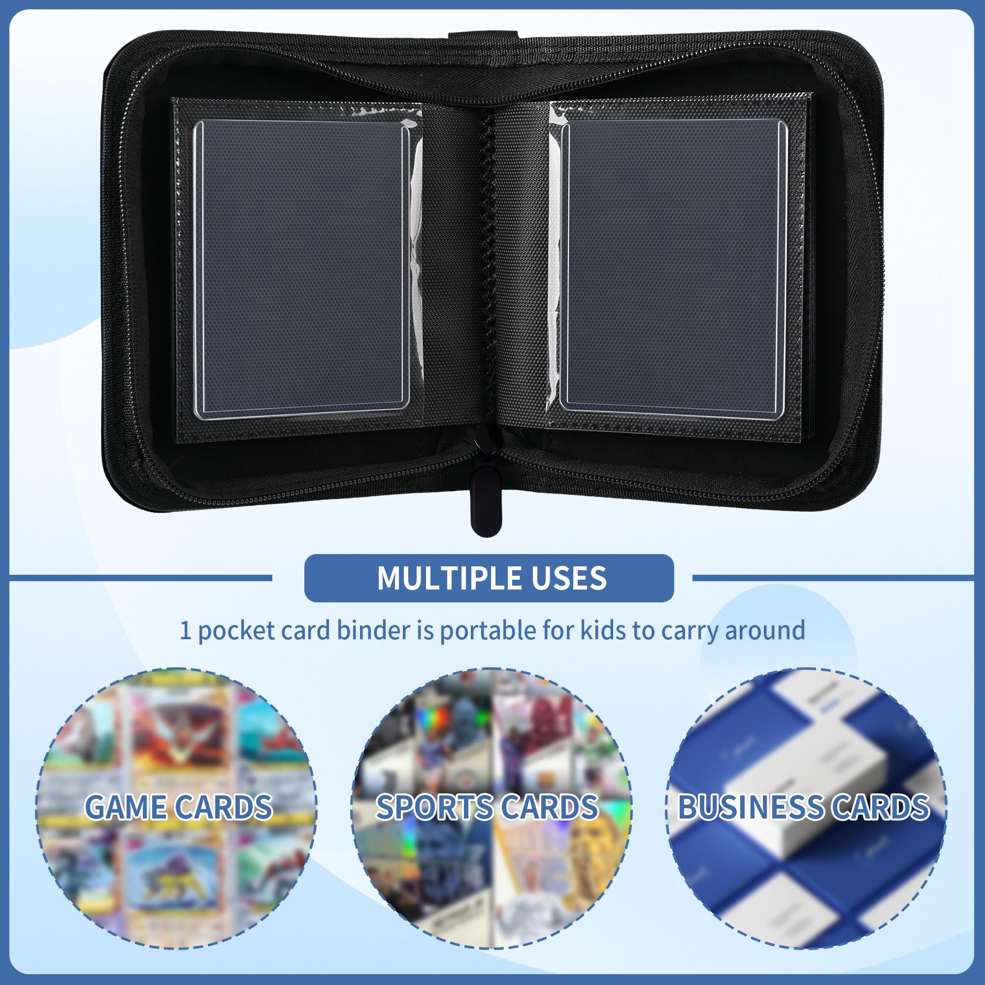 KMOPUYV 1-Pocket Toploader Binder – 40-Pocket Mini Trading Card Album for 3x4 Rigid Toploaders (Black)