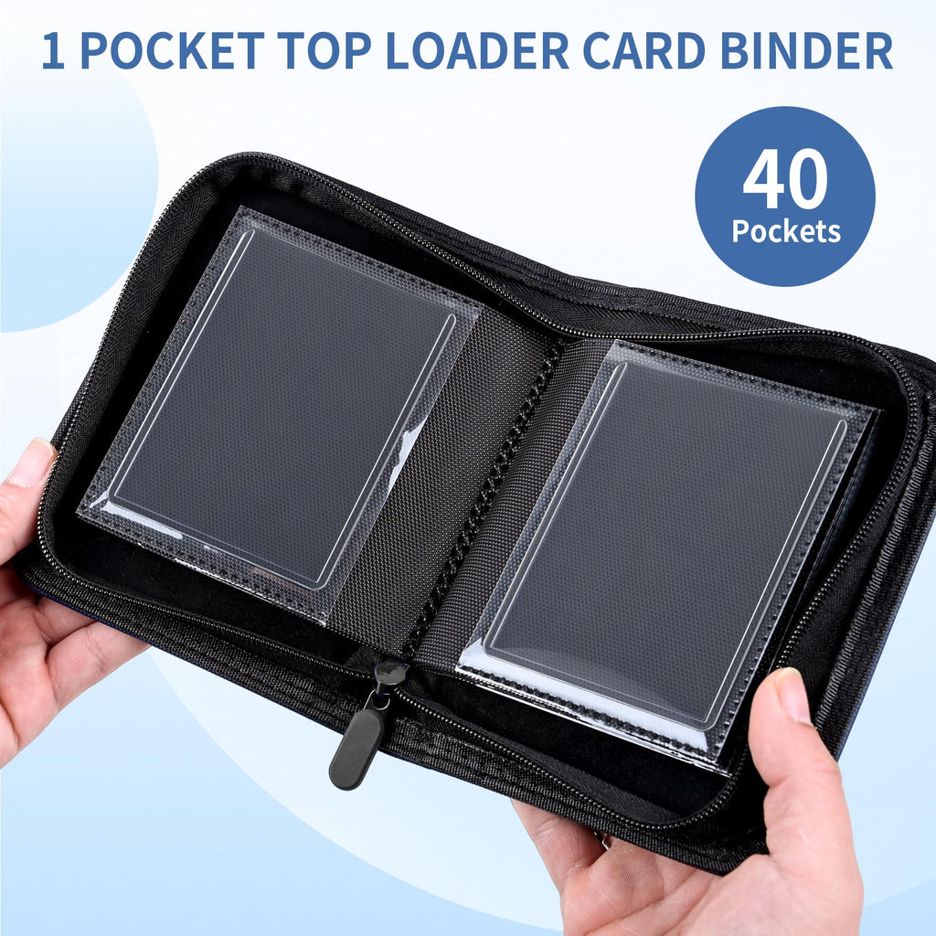 KMOPUYV 1-Pocket Toploader Binder – 40-Pocket Mini Trading Card Album for 3x4 Rigid Toploaders (Black)