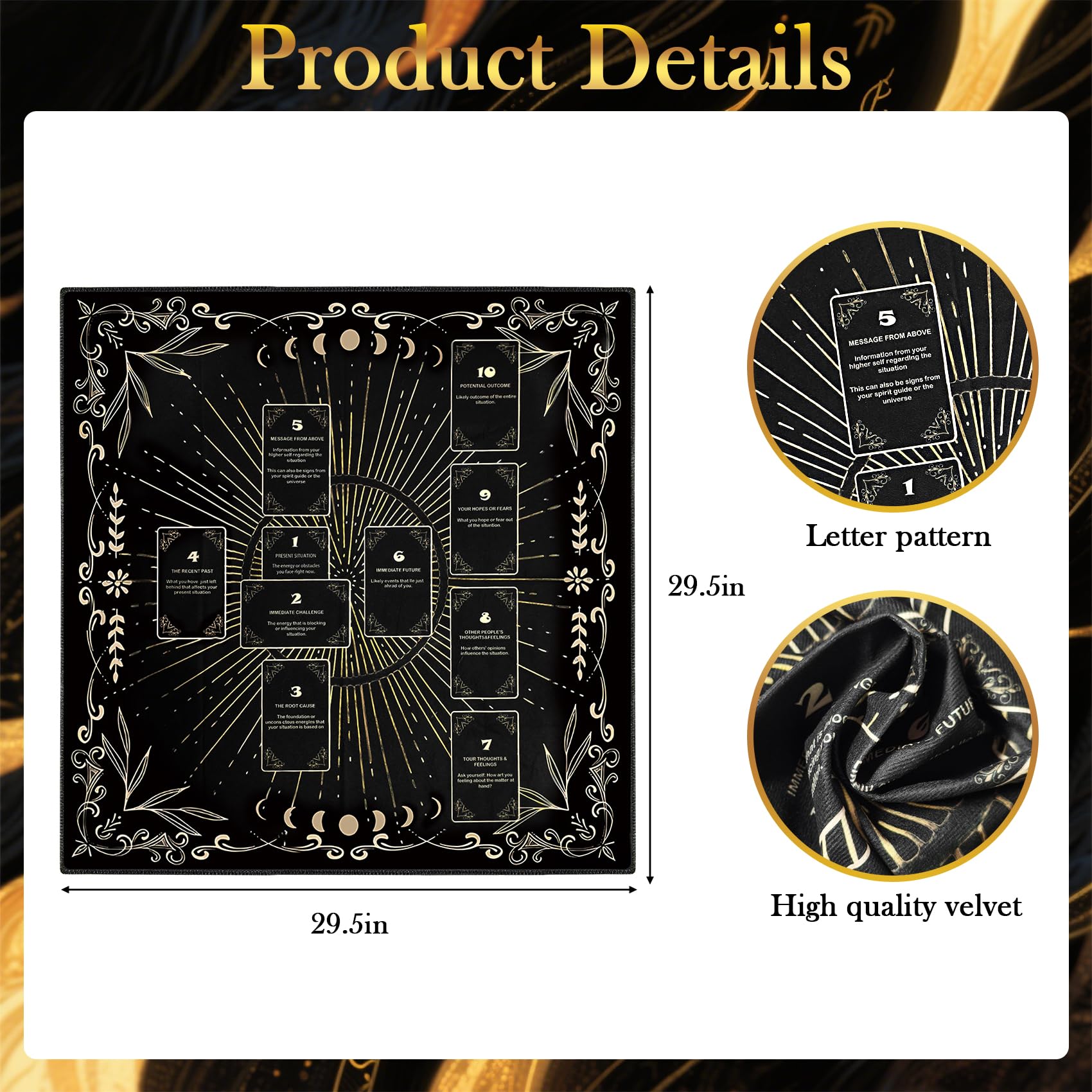 Knana Black Velvet Celtic Cross Tarot Cloth – Altar Mat for Divination (23.62 x 23.62 Inches)