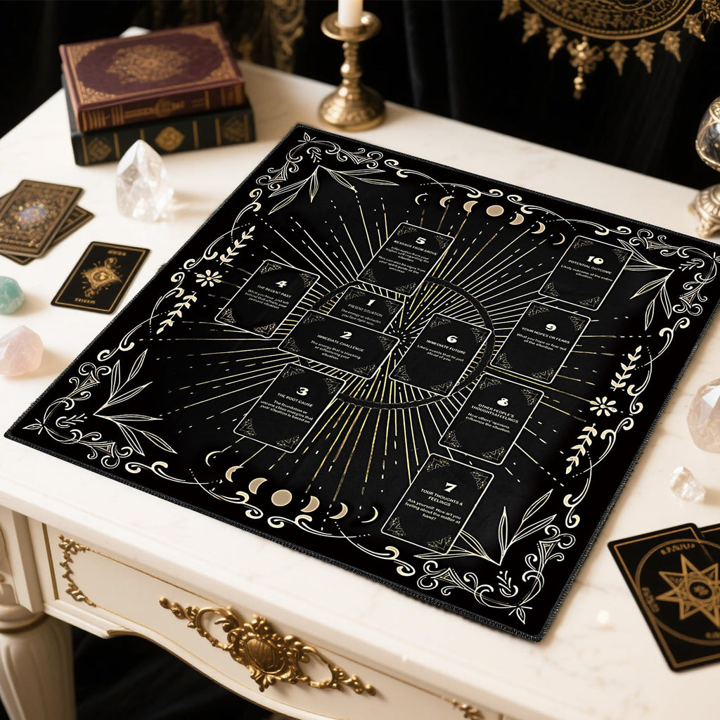 Knana Black Velvet Celtic Cross Tarot Cloth – Altar Mat for Divination (23.62 x 23.62 Inches)