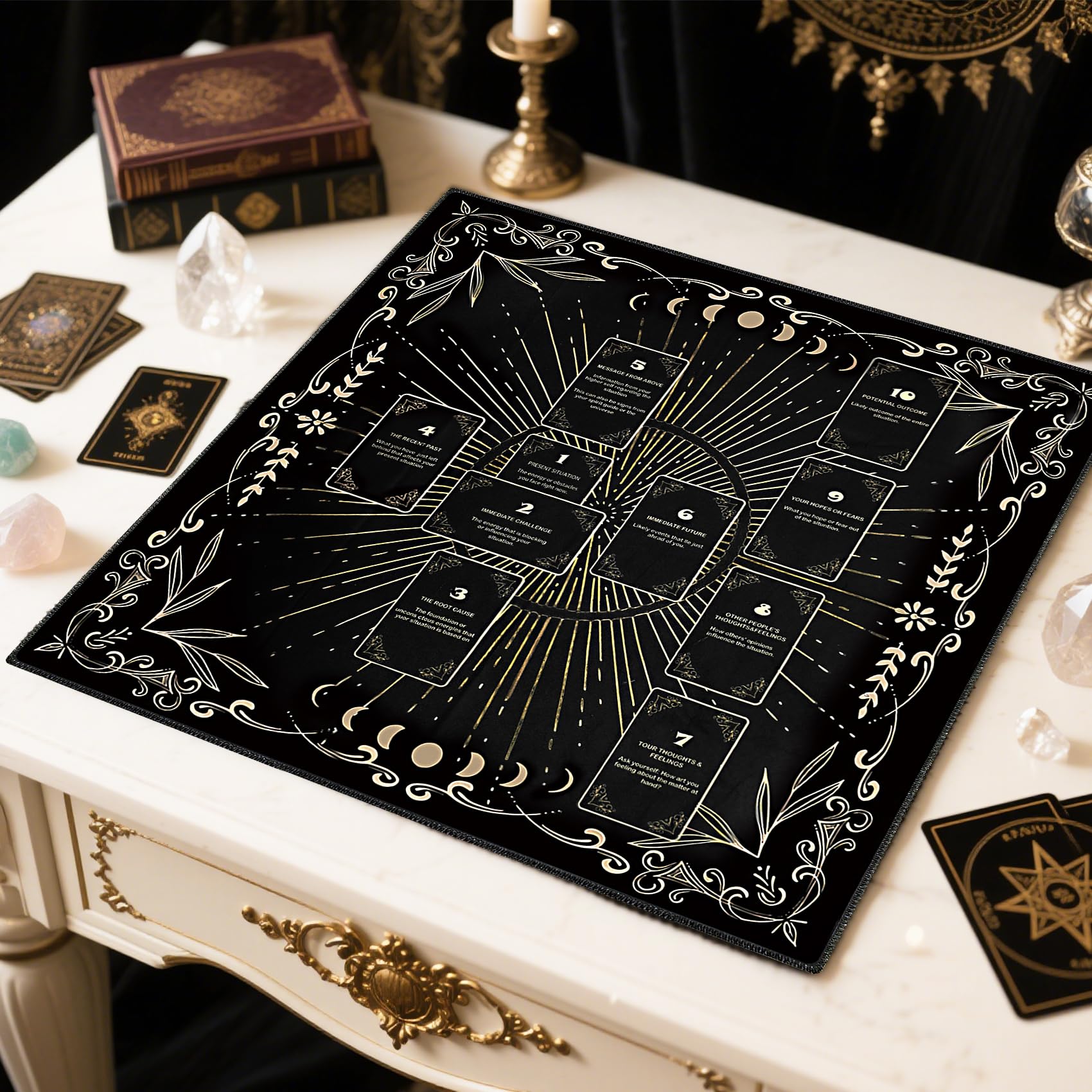 Knana Black Velvet Celtic Cross Tarot Cloth – Altar Mat for Divination (23.62 x 23.62 Inches)