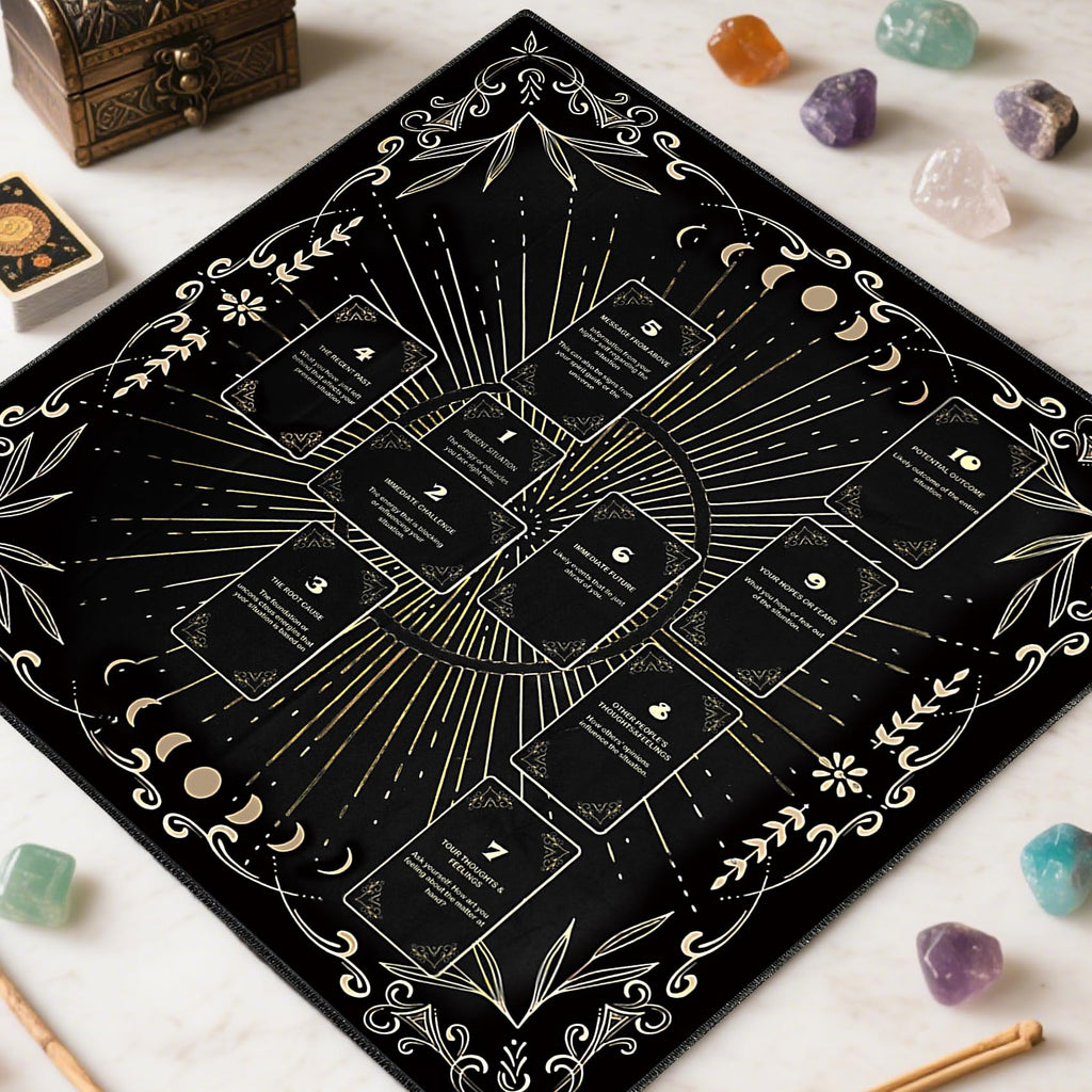 Knana Black Velvet Celtic Cross Tarot Cloth – Altar Mat for Divination (23.62 x 23.62 Inches)