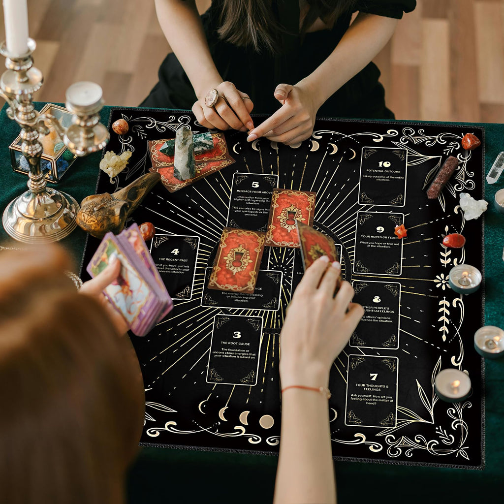 Knana Black Velvet Celtic Cross Tarot Cloth – Altar Mat for Divination (23.62 x 23.62 Inches)