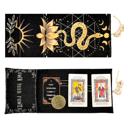 Knana Linen Tarot Card Bag with Coin – 2-Piece Storage Set for Tarot Decks, Oracle Cards, and Witch Tools (Snake Design)