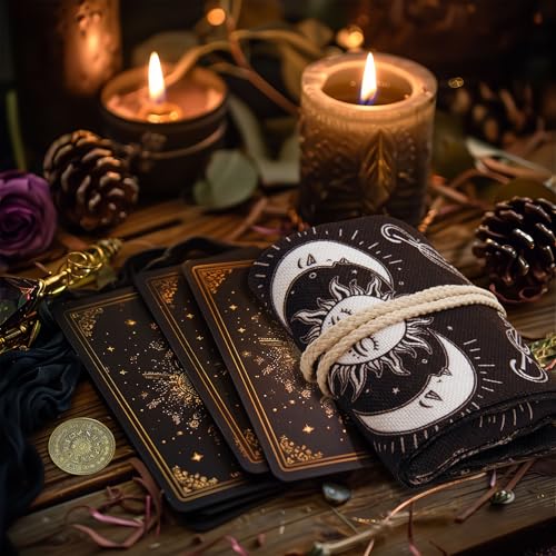 Knana Linen Tarot Card Holder Bag with 3 Display Racks and Tarot Coin – Large Storage for Oracle Cards, Dice, and Witch Tools