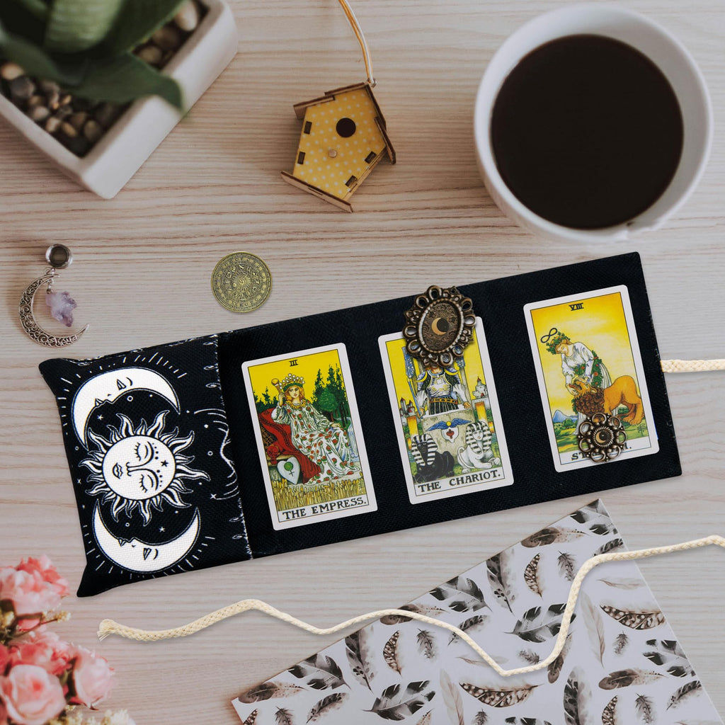 Knana Linen Tarot Card Holder Bag with 3 Display Racks and Tarot Coin – Large Storage for Oracle Cards, Dice, and Witch Tools