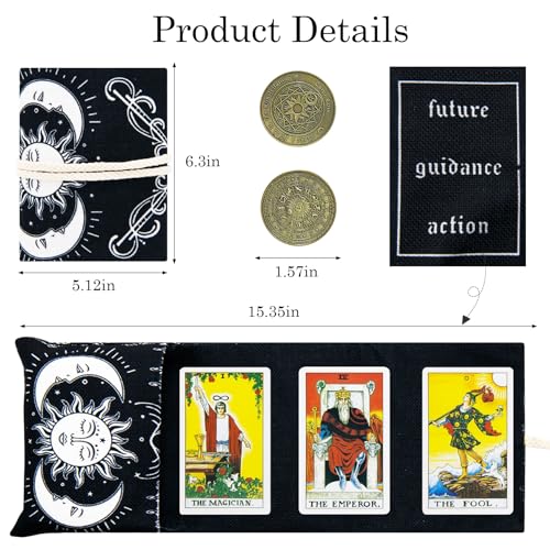 Knana Linen Tarot Card Holder Bag with 3 Display Racks and Tarot Coin – Large Storage for Oracle Cards, Dice, and Witch Tools