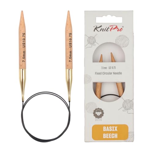 KnitPro Basix Beech Fixed Circular Needles 16" (40 cm) – US Size 10.75 (7 mm) for Smooth, Comfortable Knitting