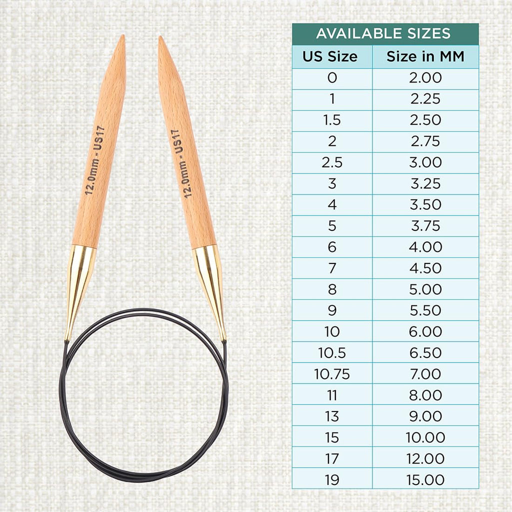 KnitPro Basix Beech Fixed Circular Needles 32" (80cm) - US Size 17 (12mm) for Chunky Yarns