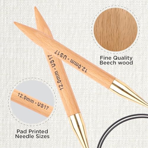 KnitPro Basix Beech Fixed Circular Needles 32" (80cm) - US Size 17 (12mm) for Chunky Yarns