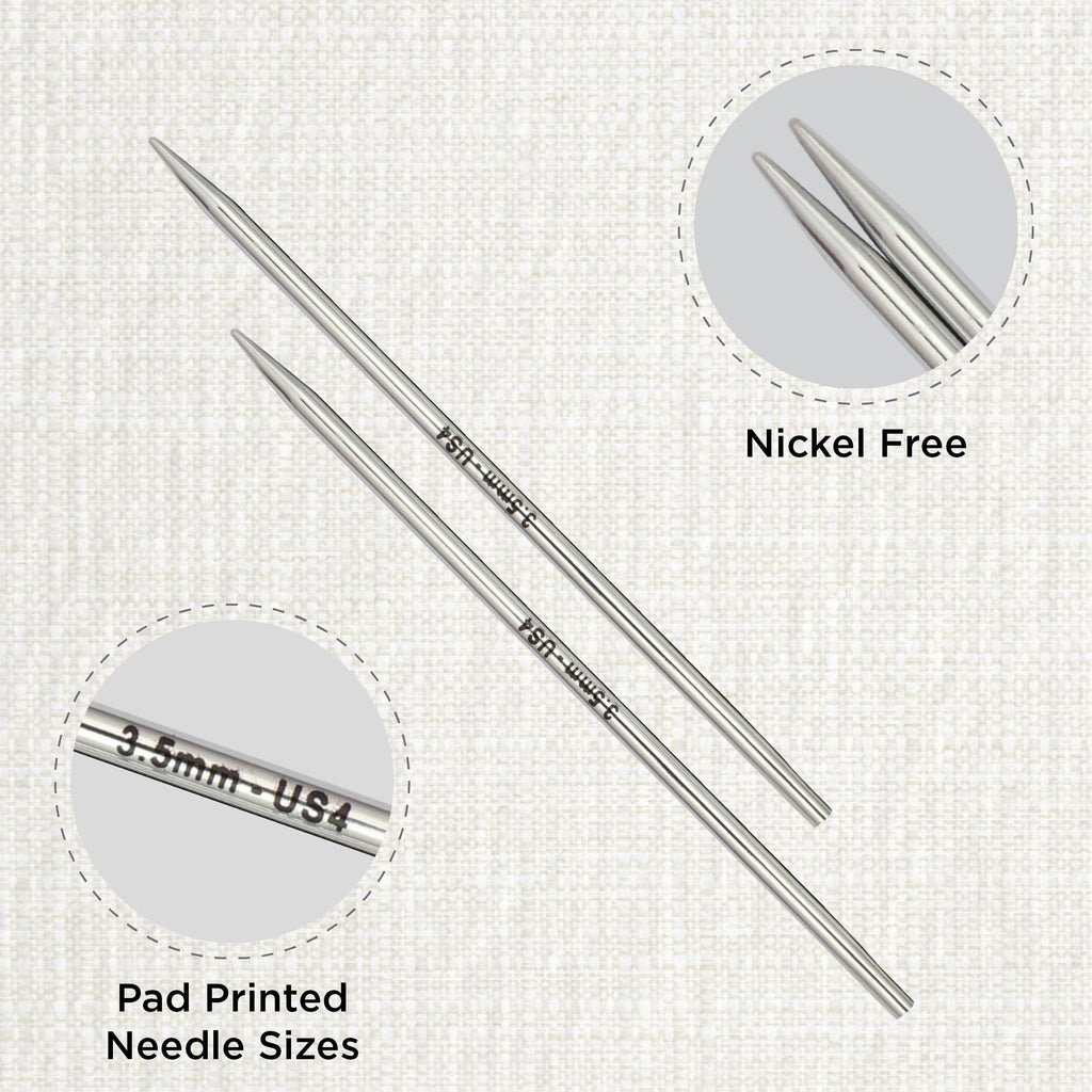 KnitPro Nova Interchangeable Circular Needles 5" (13cm) US Size 4 (3.5mm) – Brass, Silver