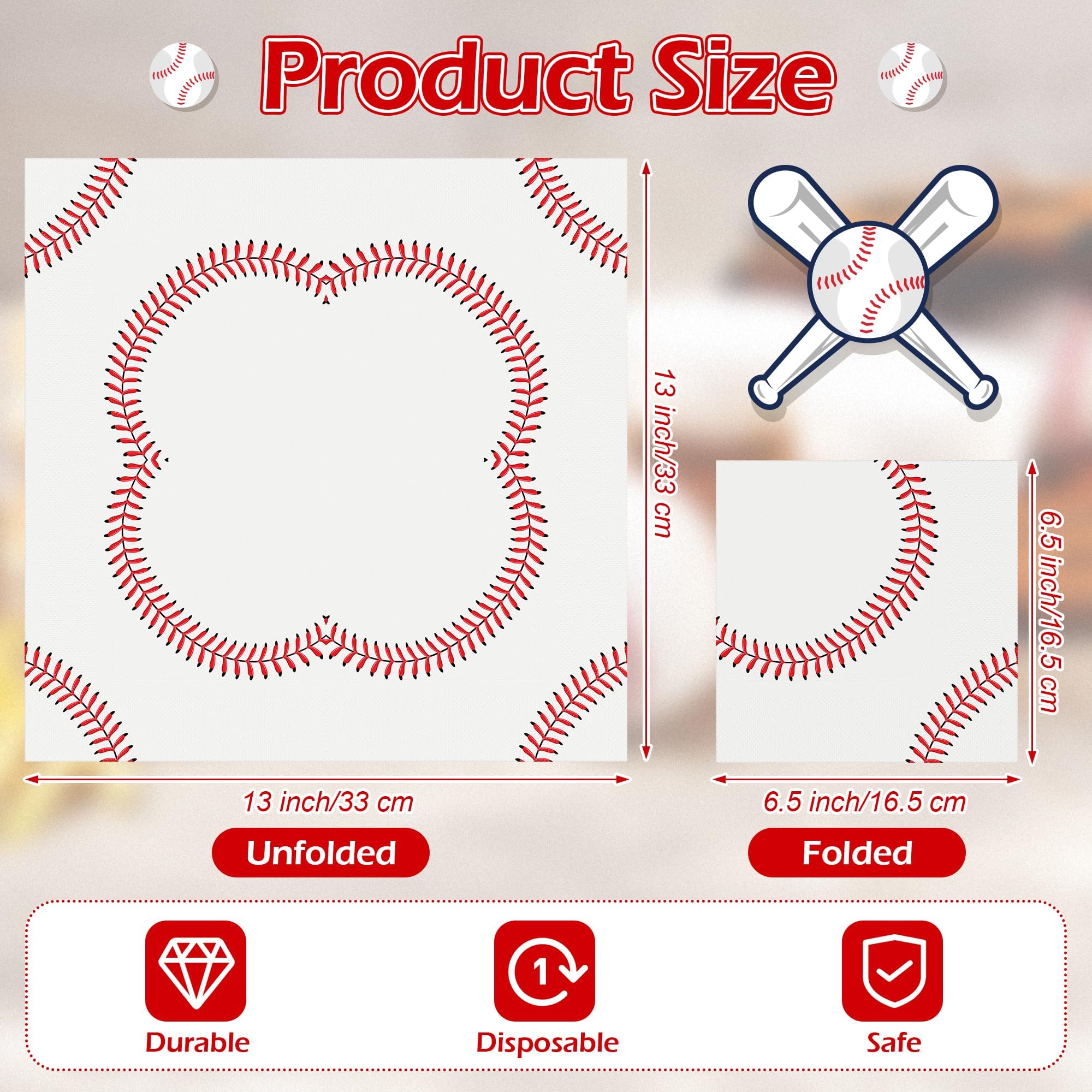 Kochorie 96-Pack Baseball Paper Napkins – 2-Ply Cocktail Napkins for Themed Parties