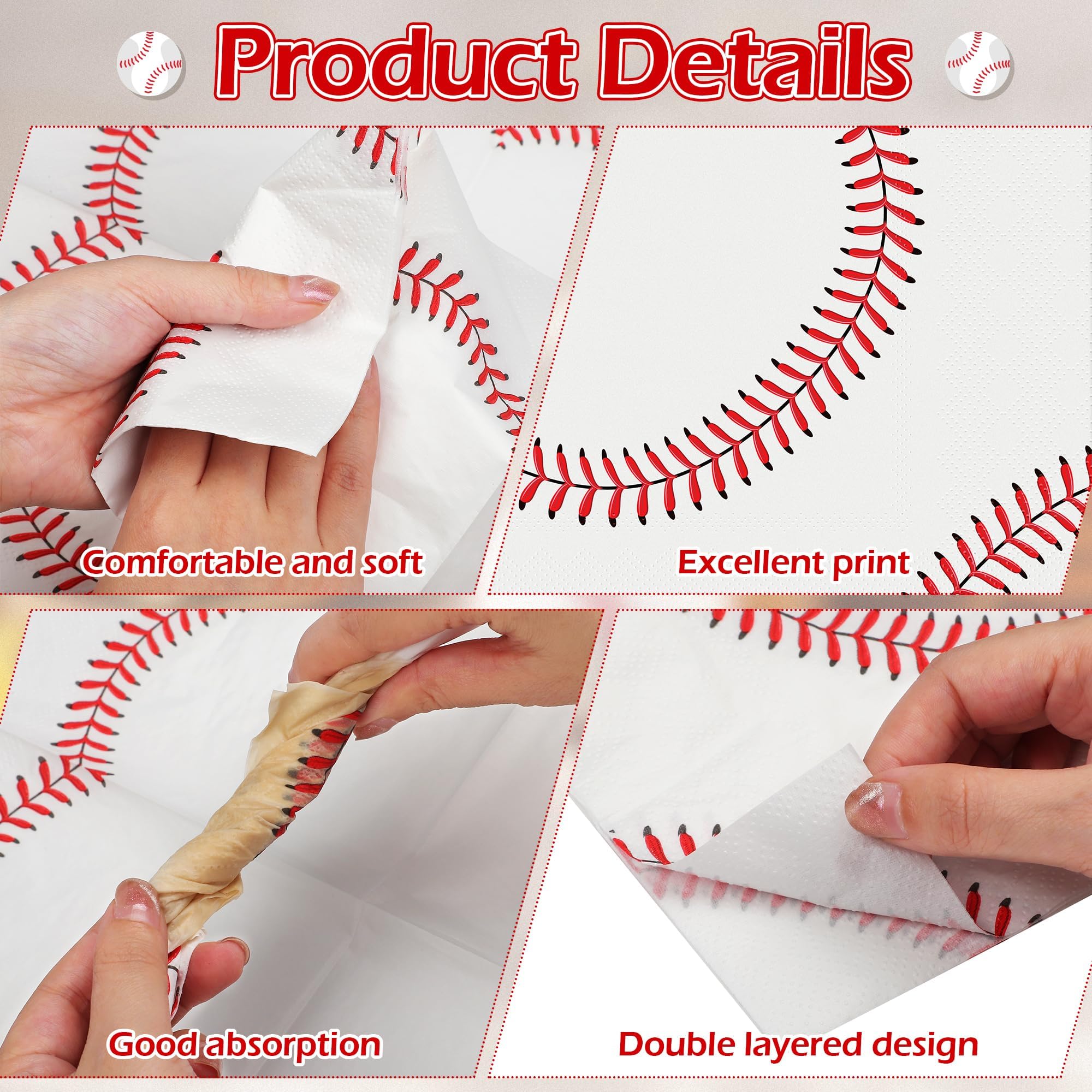 Kochorie 96-Pack Baseball Paper Napkins – 2-Ply Cocktail Napkins for Themed Parties