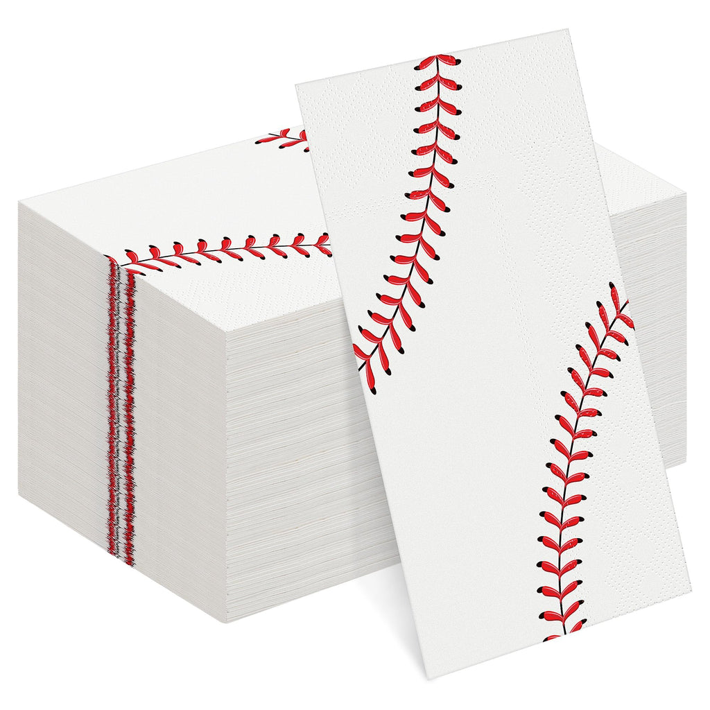 Kochorie 96-Piece Baseball Paper Napkins for Sports Birthday Parties - Red, 7.8x4.3 Inches Folded