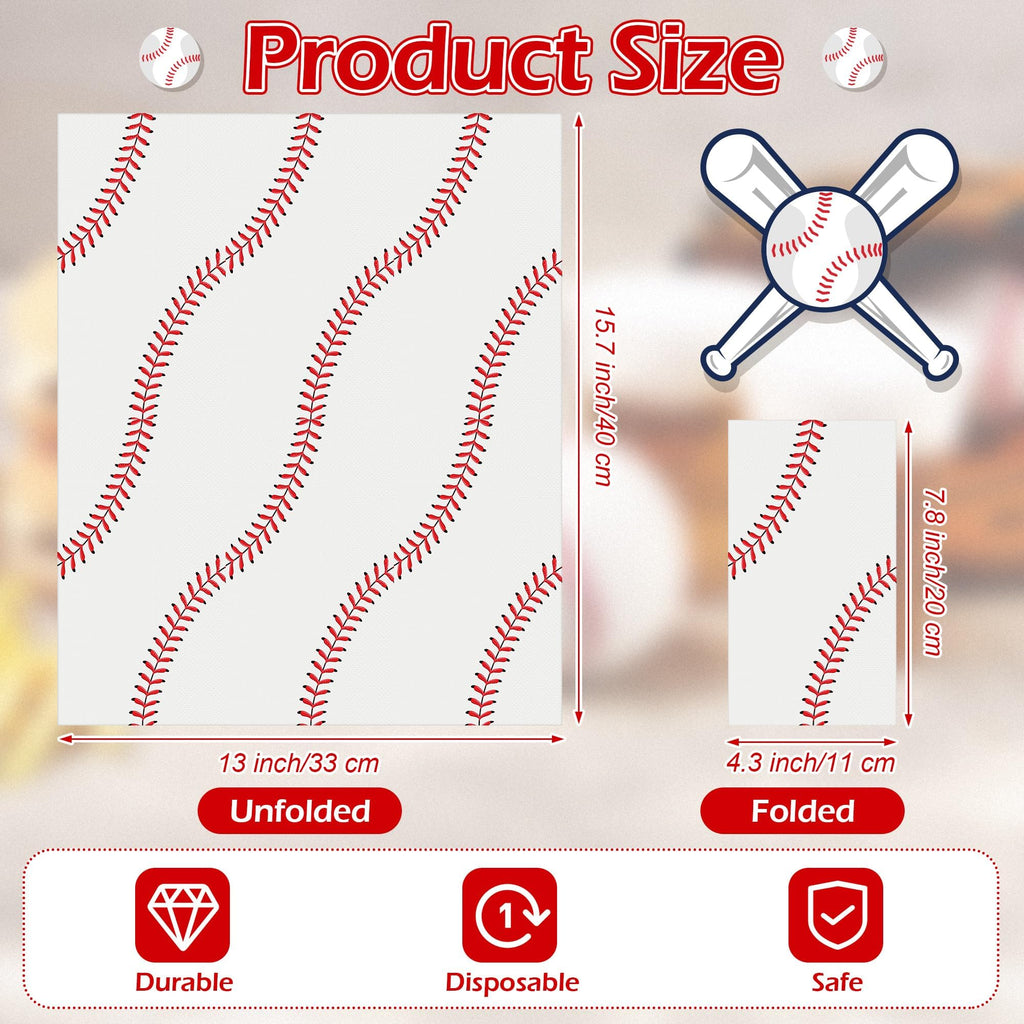 Kochorie 96-Piece Baseball Paper Napkins for Sports Birthday Parties - Red, 7.8x4.3 Inches Folded
