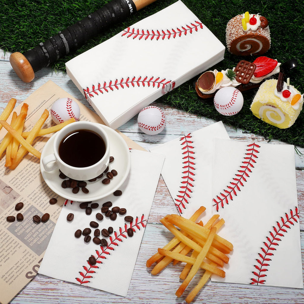 Kochorie 96-Piece Baseball Paper Napkins for Sports Birthday Parties - Red, 7.8x4.3 Inches Folded