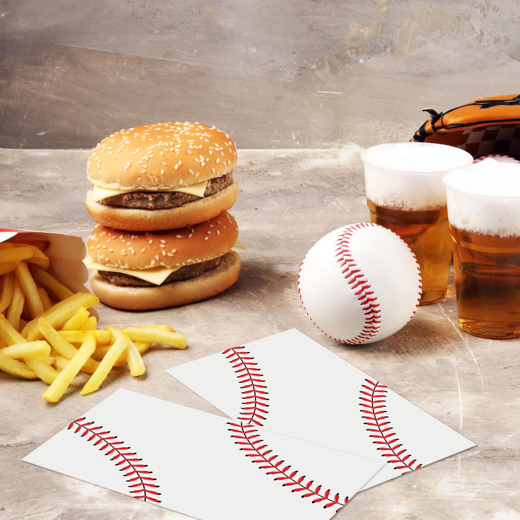 Kochorie 96-Piece Baseball Paper Napkins for Sports Birthday Parties - Red, 7.8x4.3 Inches Folded