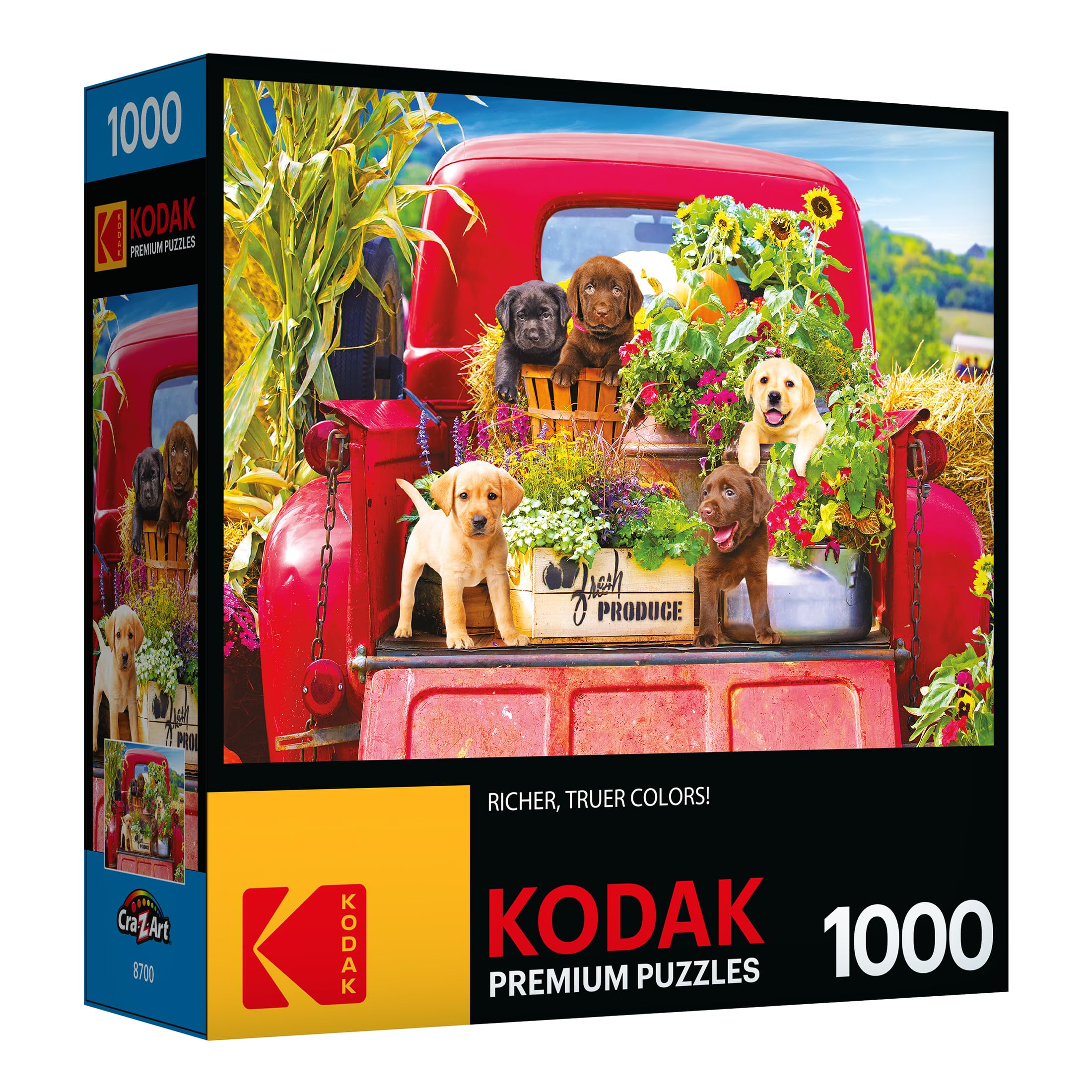 Kodak Premium Stowaways 1000-Piece Jigsaw Puzzle: Vintage Red Pickup with Lab Puppies