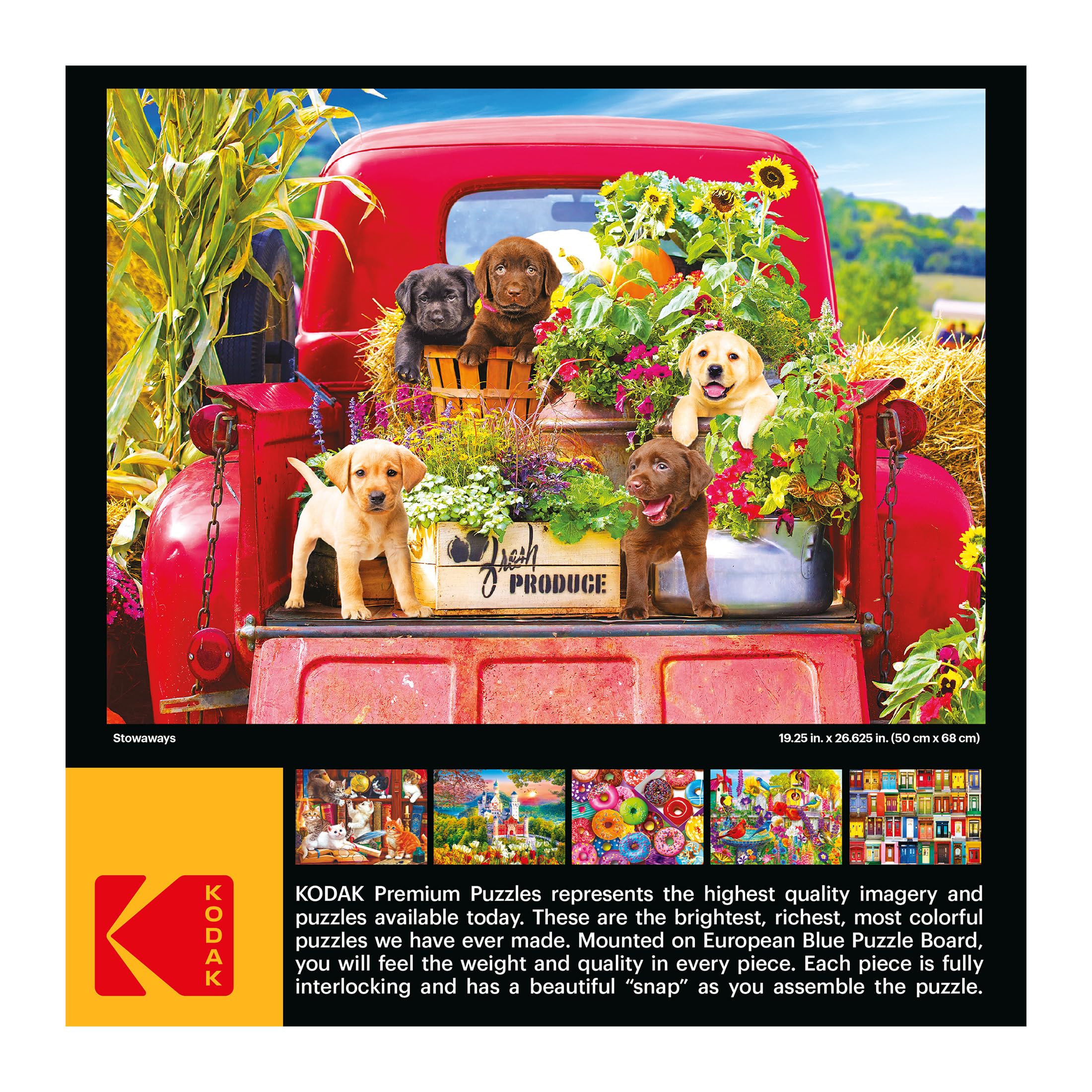 Kodak Premium Stowaways 1000-Piece Jigsaw Puzzle: Vintage Red Pickup with Lab Puppies