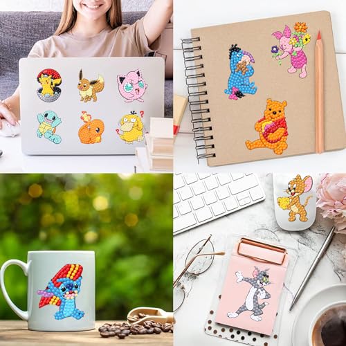 KOJEFCV 48-Pack Cartoon Diamond Art Sticker Kits for Kids – Gem Mosaic Stickers Ages 4-12