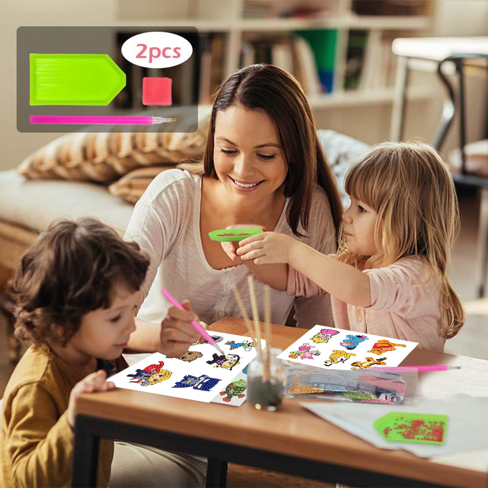 KOJEFCV 48-Pack Cartoon Diamond Art Sticker Kits for Kids – Gem Mosaic Stickers Ages 4-12