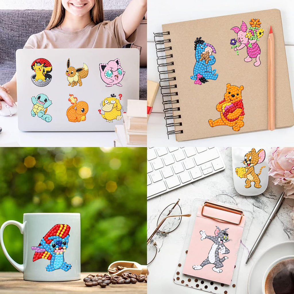 KOJEFCV 48-Pack Cartoon Diamond Art Sticker Kits for Kids – Gem Mosaic Stickers Ages 4-12
