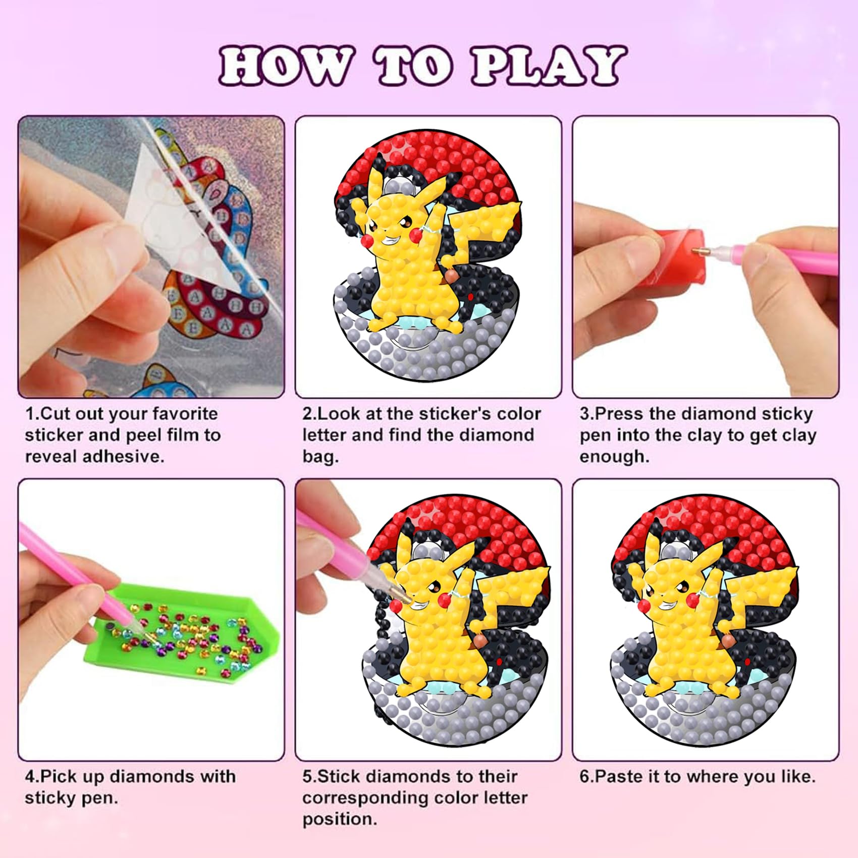 KOJEFCV 48-Pack Cartoon Diamond Art Sticker Kits for Kids – Gem Mosaic Stickers Ages 4-12