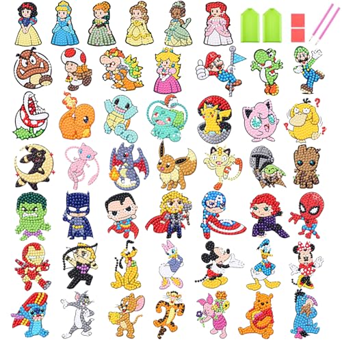 KOJEFCV 48-Pack Cartoon Diamond Art Sticker Kits for Kids – Gem Mosaic Stickers Ages 4-12