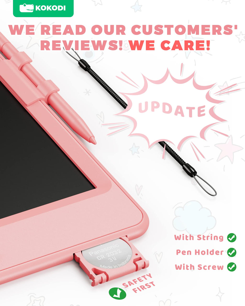 KOKODI 8.5 Inch LCD Writing Tablet for Toddlers - Pink Doodle Board, Erasable Drawing Pad, Educational Toy for Ages 3-8