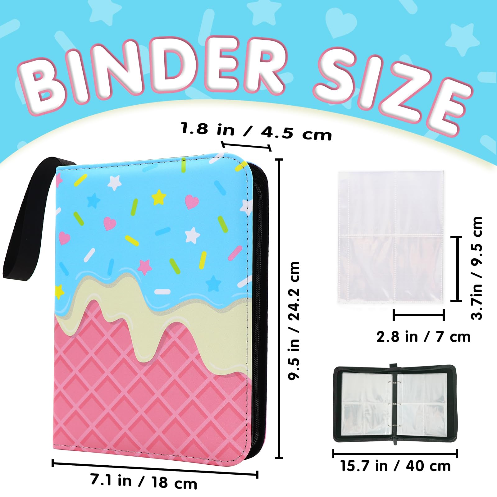 KOLIN Blue Ice Cream Cake Card Binder – 400-Pocket Album for Standard Cards