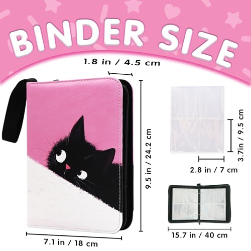 KOLIN Cute Cat Card Binder – 400 Pocket Pink PU Leather Album for Standard Cards