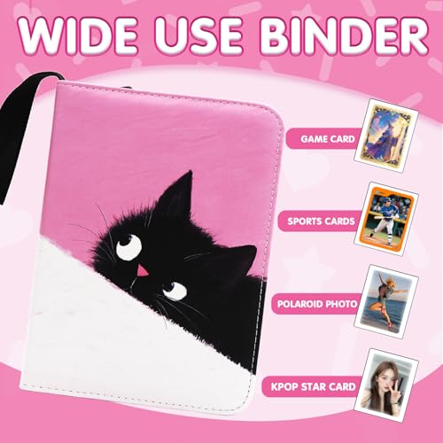 KOLIN Cute Cat Card Binder – 400 Pocket Pink PU Leather Album for Standard Cards