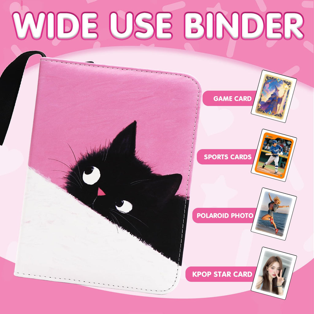 KOLIN Cute Cat Card Binder – 400 Pocket Pink PU Leather Album for Standard Cards