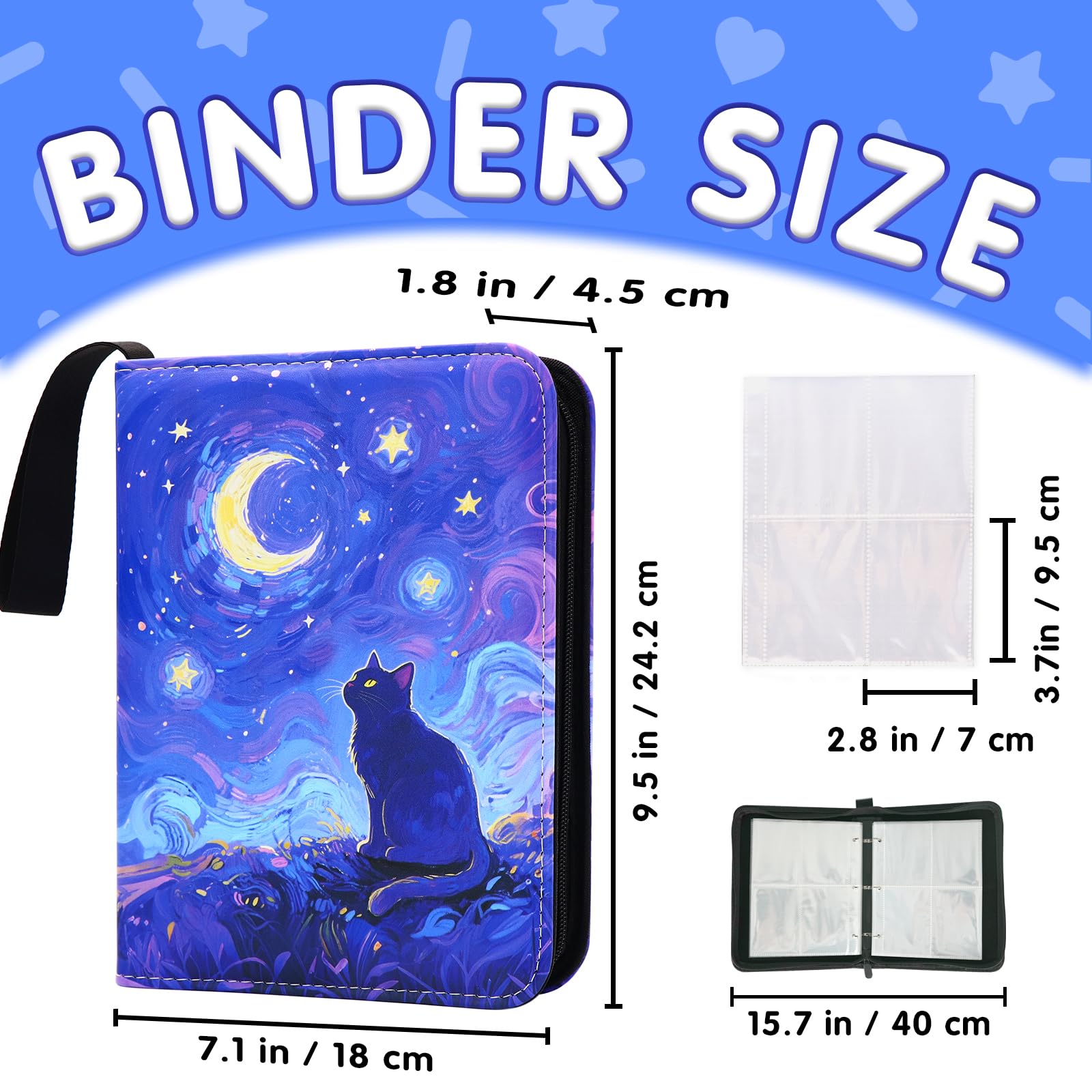 KOLIN Starry Cat Card Binder – 400-Pocket PU Leather Album for Standard Size Cards, Gift for Collectors
