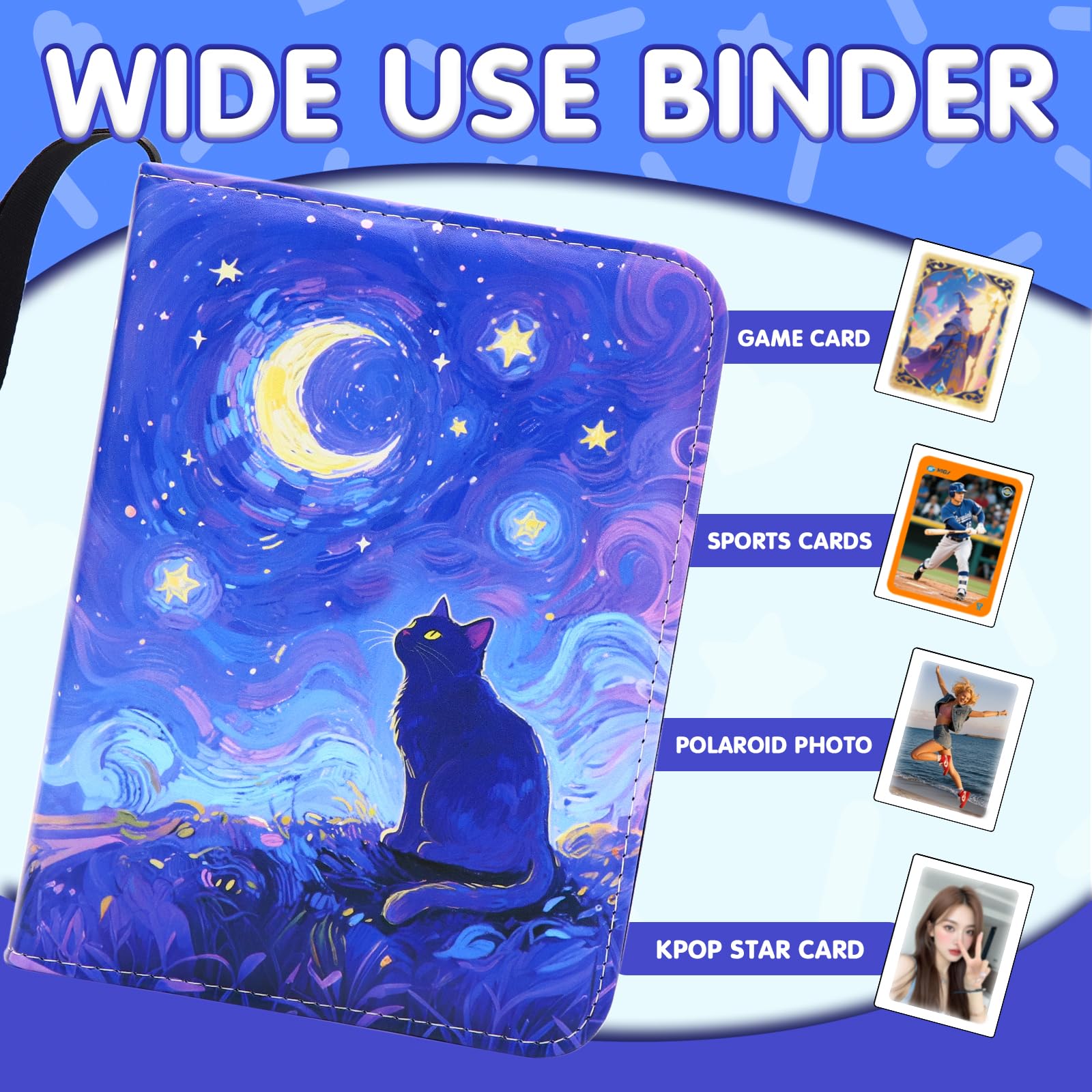 KOLIN Starry Cat Card Binder – 400-Pocket PU Leather Album for Standard Size Cards, Gift for Collectors