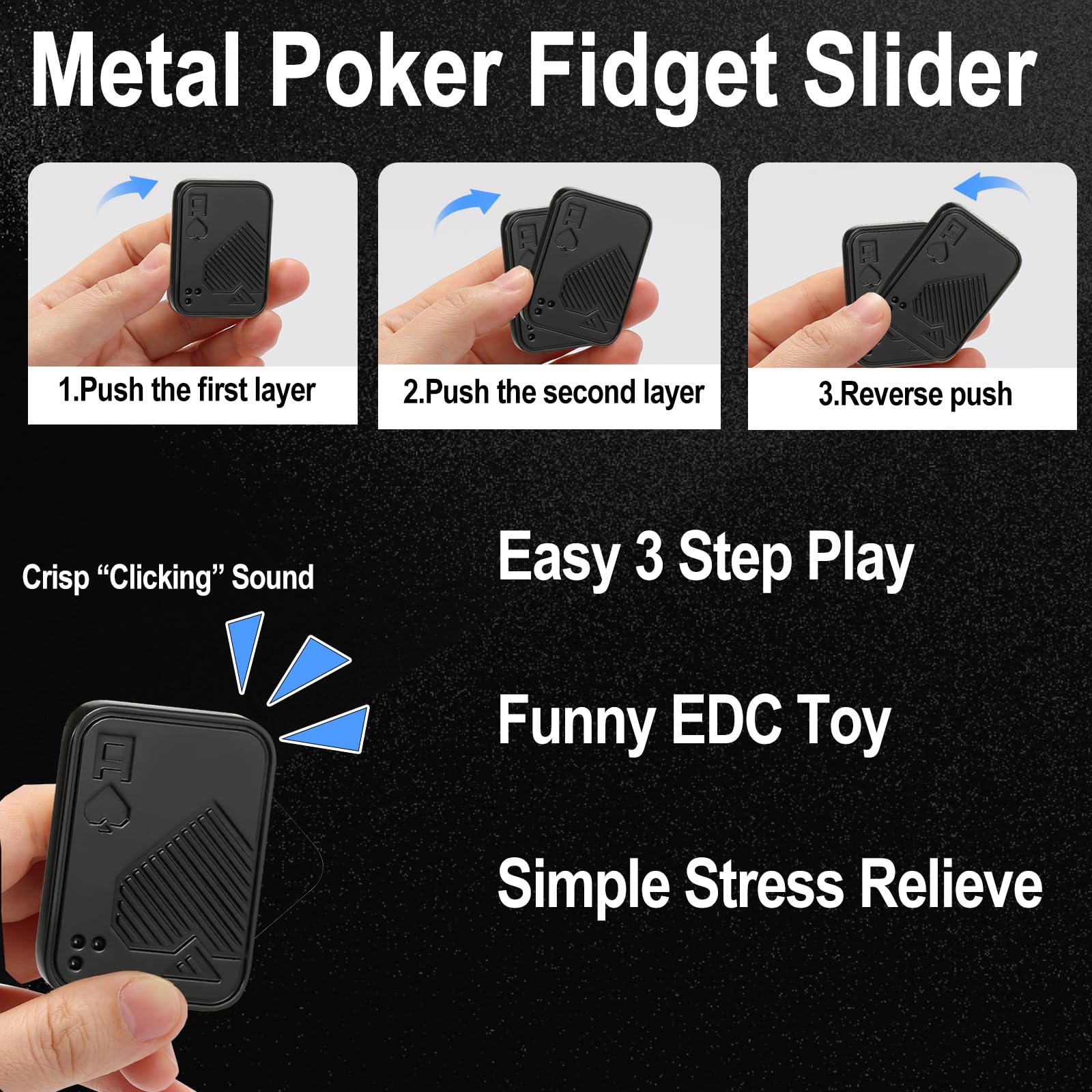 KOMO EDC Magnetic Fidget Slider – Stainless Steel Poker Card Toy for Stress Relief and Focus (Black A)